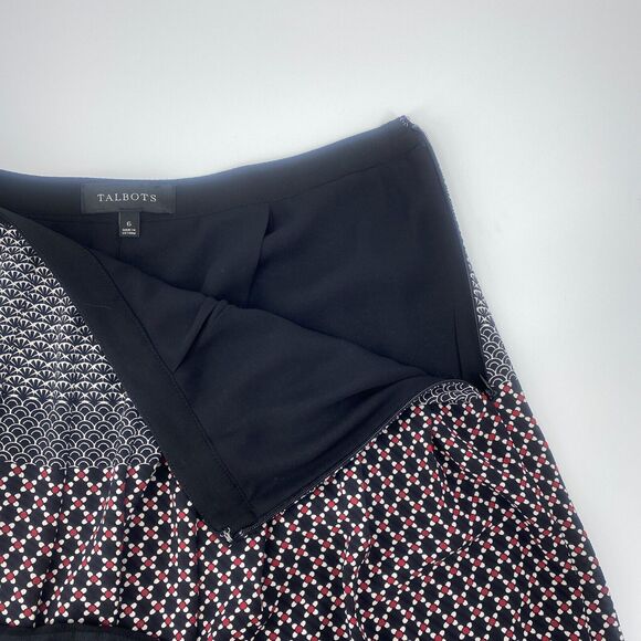 Talbots Long Pleated Full Skirt Geometric Print Lined Side Zip Black Red Size 6 - Picture 5 of 10